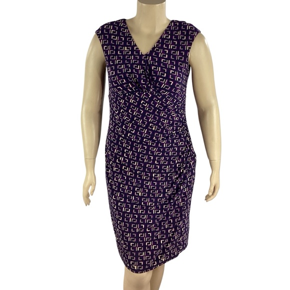 Lauren Ralph Lauren Dresses & Skirts - Lauren Ralph Lauren Ruched Jersey Sheath Dress Purple Geometric Print 14